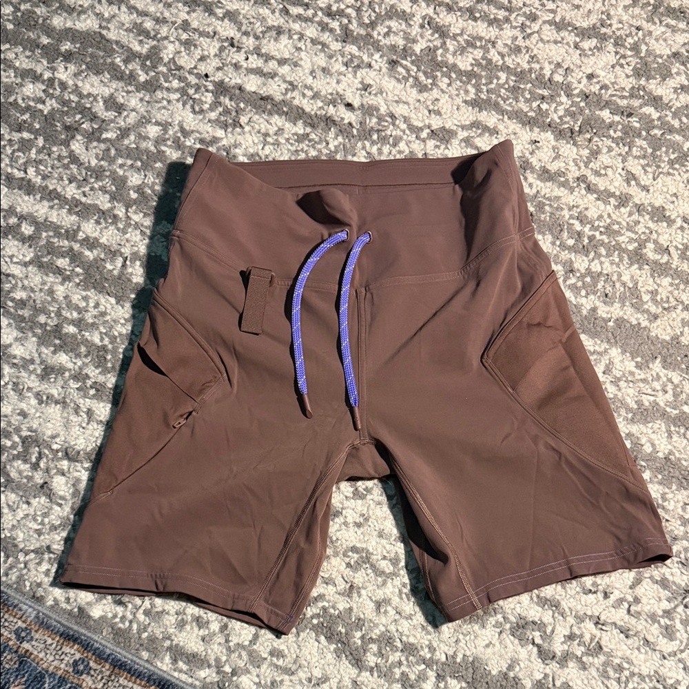 lululemon athletica Brown Shorts with Purple Drawstring
